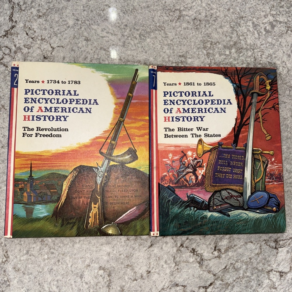 Vintage Set 2 Pictorial Encyclopedia American History VOL 2 & 7 Revolution Civil